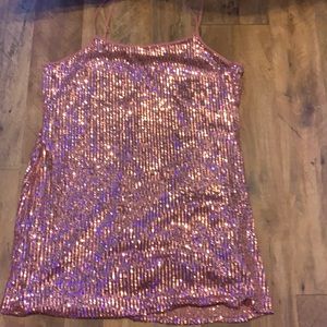 This is a rose gold sequence spaghetti strap dress